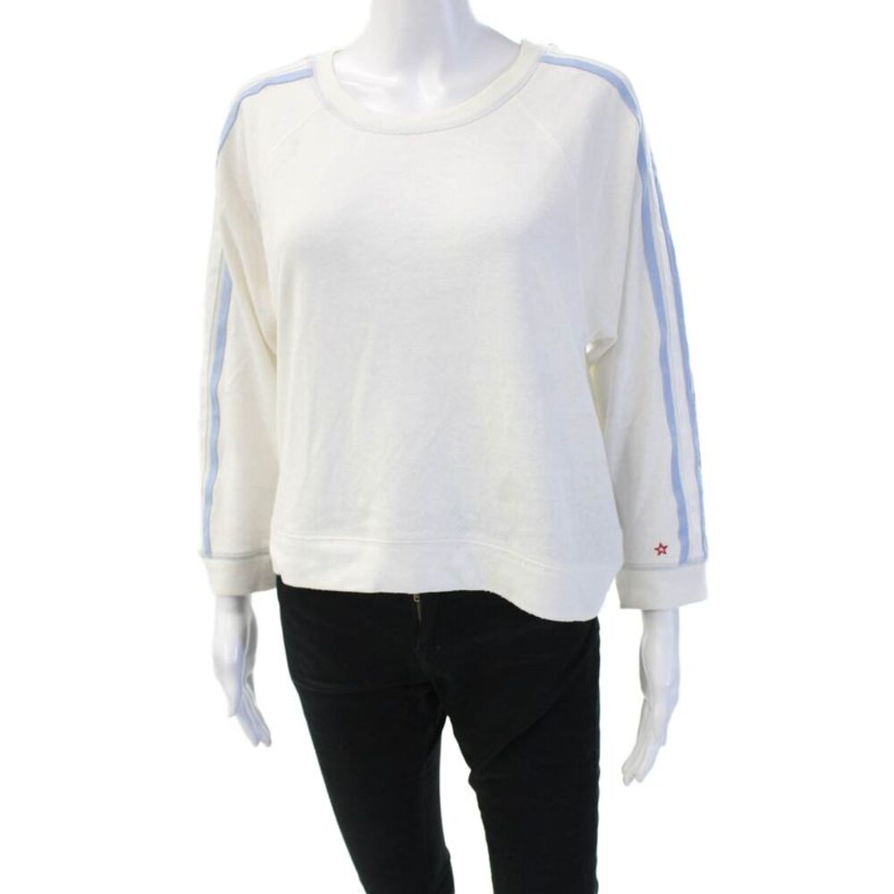 Project Social T Women White Striped Stars Pullover Sweatshirt 3/4Sleeve Size M